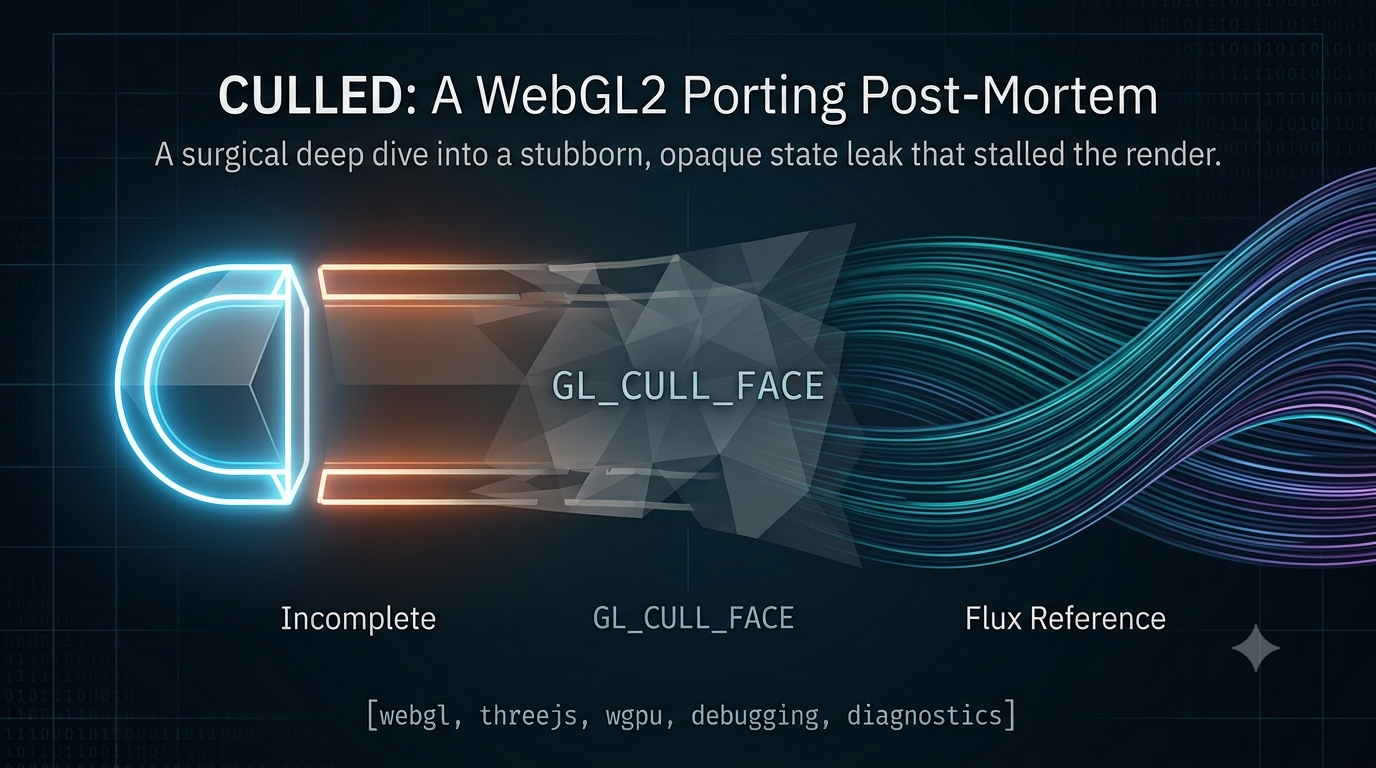 Diagram of a line geometry bisected by GL_CULL_FACE, one half rendering as an incomplete cull and the other as the intact flux reference